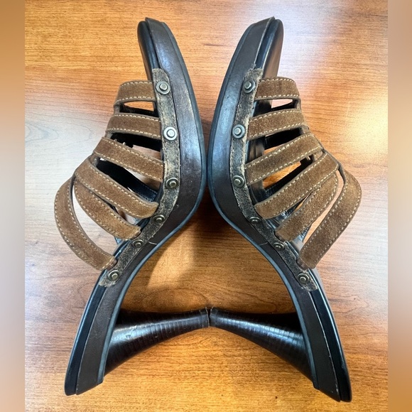 Cole Haan Strappy Heels Brown Leather Slide Sz 10 Made in Brazil - Picture 12 of 16
